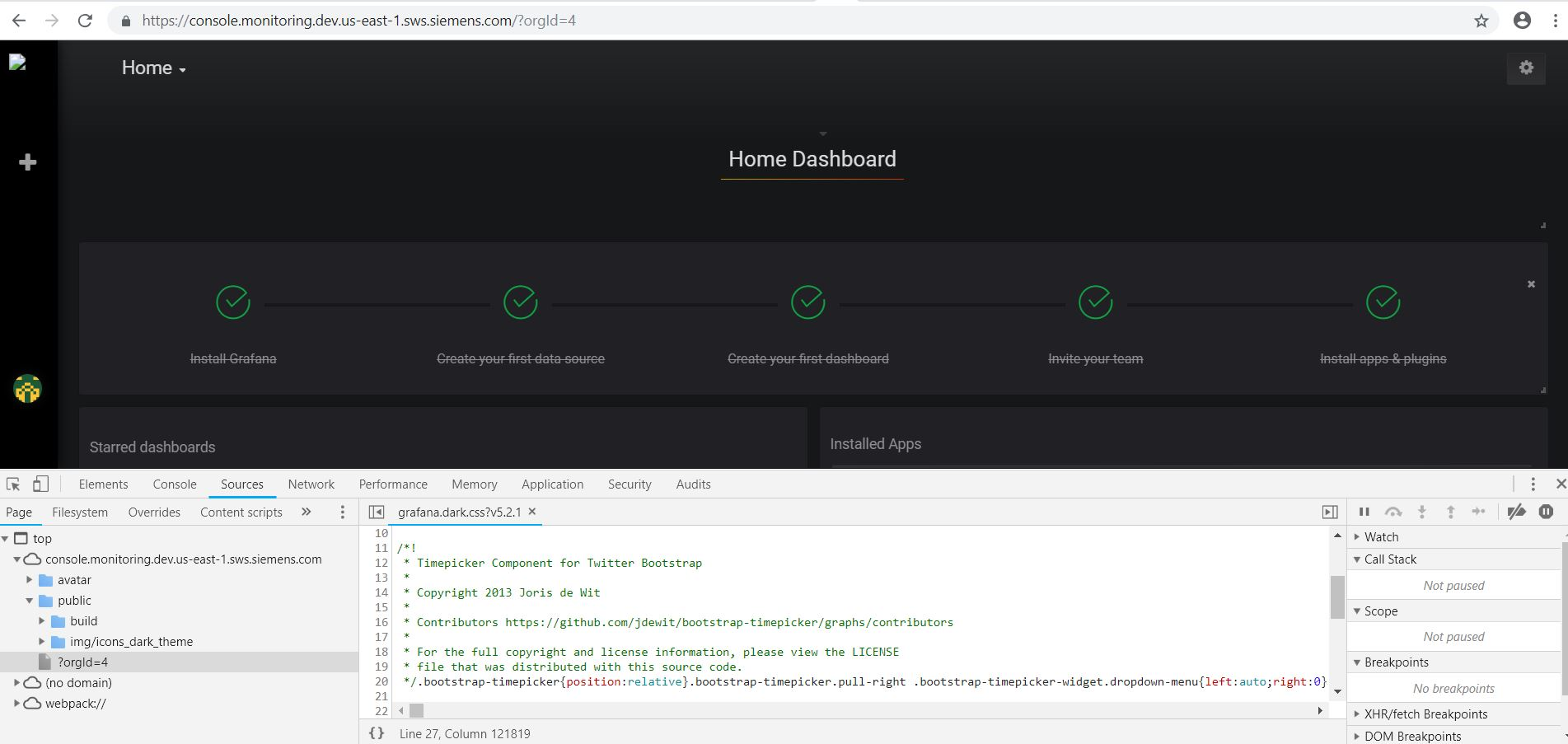 Icons are not visibe on grafana UI if you keep grafana UI idle for 20