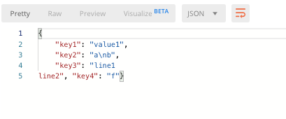 JSON response in Postman not beautified after the point where a new ...
