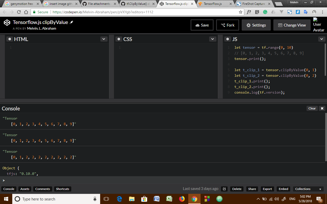 screenshot of codepen page