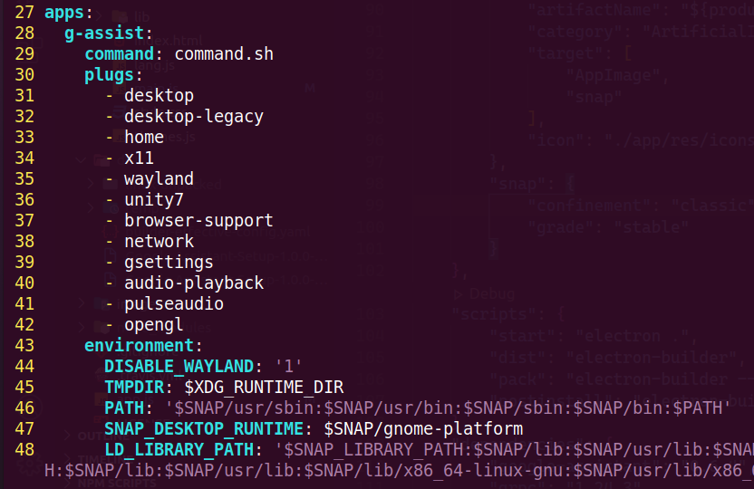 Snaps built with "Classic" confinement do not include environment variables in "snap.yaml