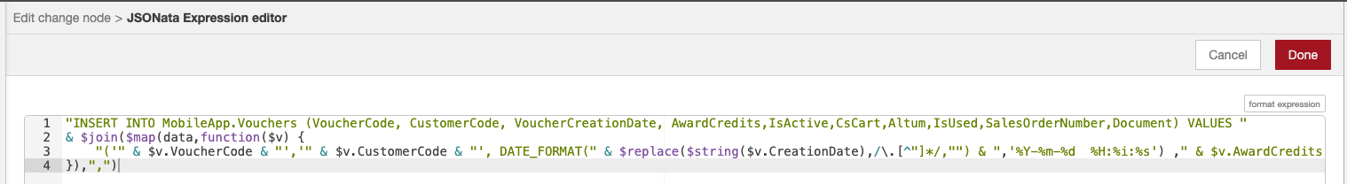 Syntax highlighting in JSONata editor broke when using double quote in ...