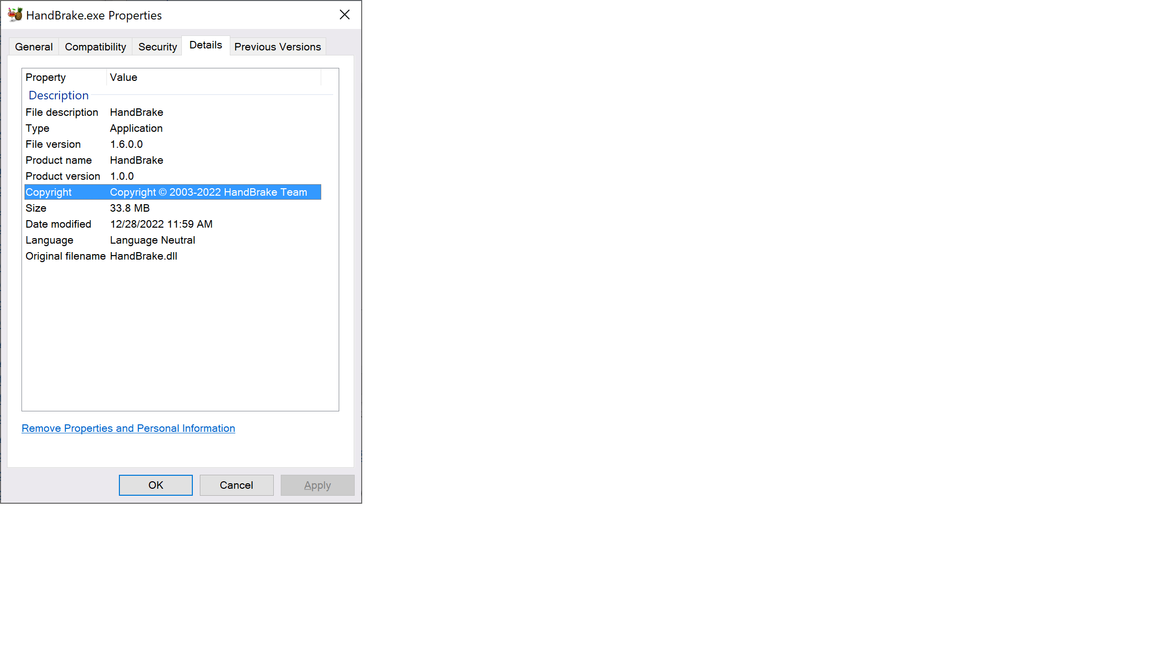 HandBrake.exe shows 1.0.0 as Product version, should be 1.6.0 · Issue