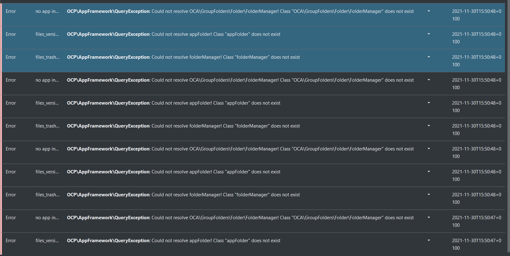 Classes not Found · Issue #1789 · nextcloud/groupfolders · GitHub