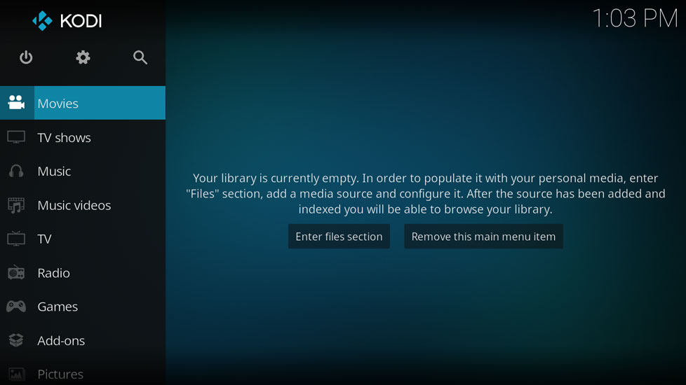 Media Server using Raspberry Pi — kodi home screen
