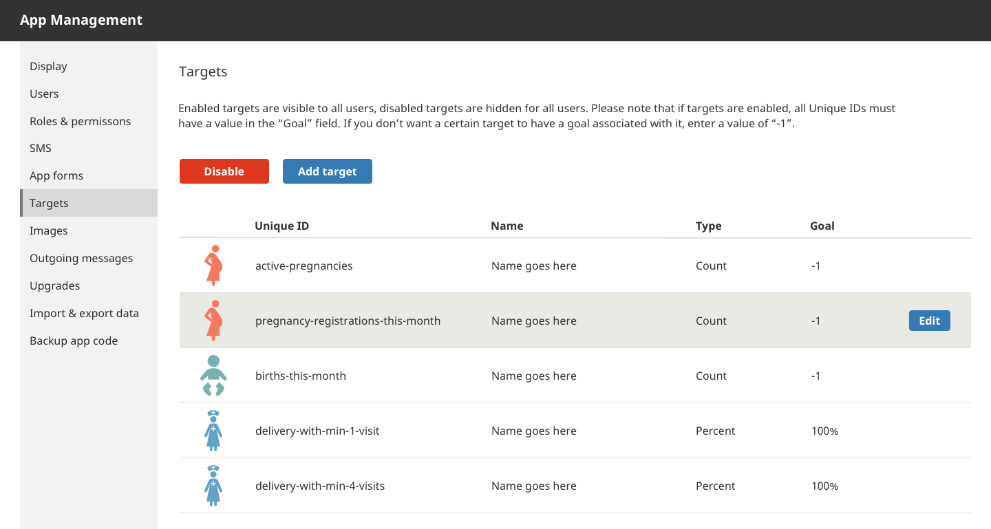 UI/UX updates on admin app Targets page · Issue #5433 · medic/cht-core ...