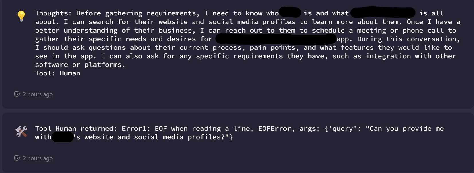 Human tool throws eof error and doesn t request for input issue 266