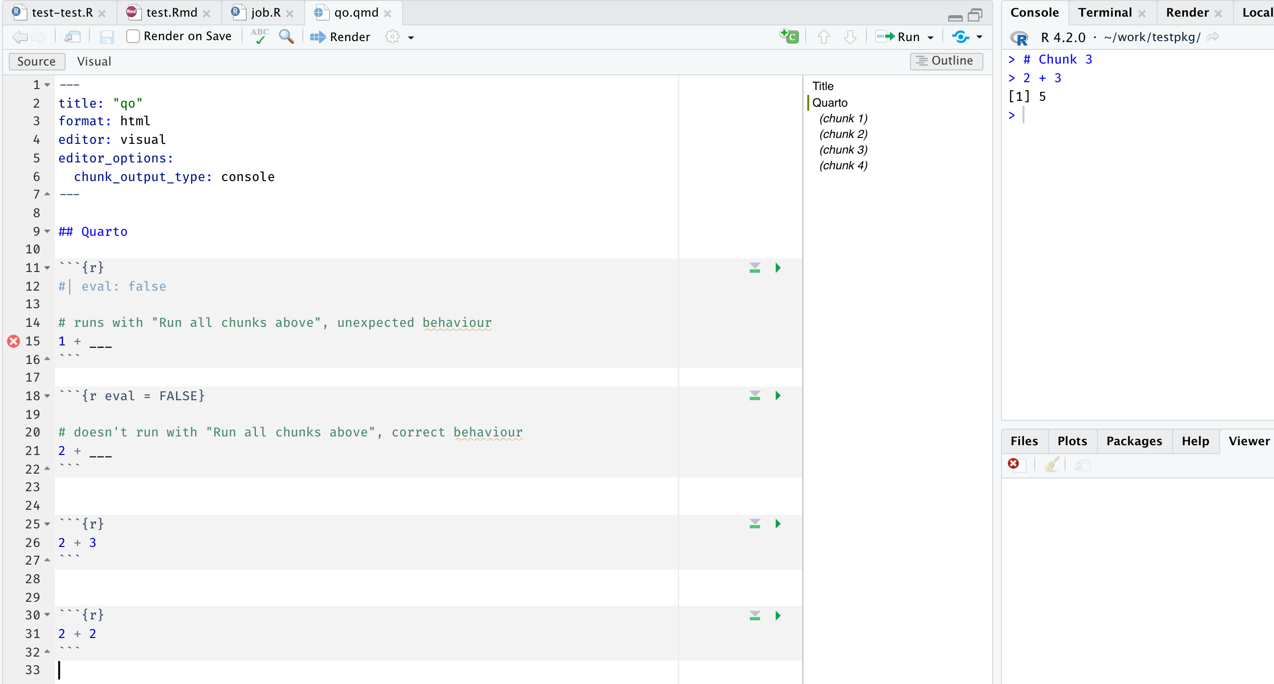 YAML style chunk option for `eval` not recognized with "Run all chunks