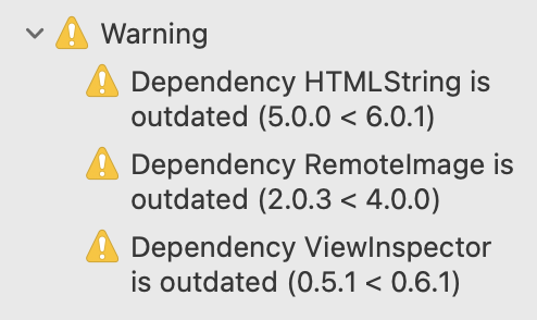 Xcode warnings screenshot