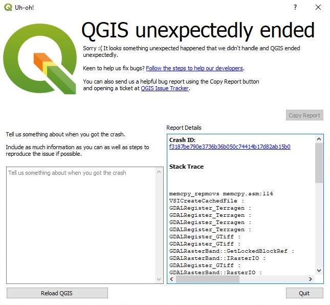 QGIS crashes at panning/zooming after win10 entered standbymode