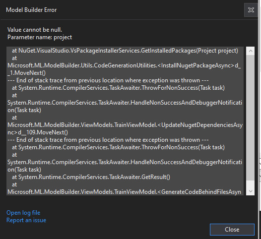 Error message upon cancellation of training: Value cannot be null ...