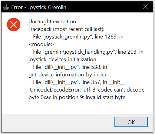 Uncaught Exception Error · Issue #308 · WhiteMagic/JoystickGremlin · GitHub