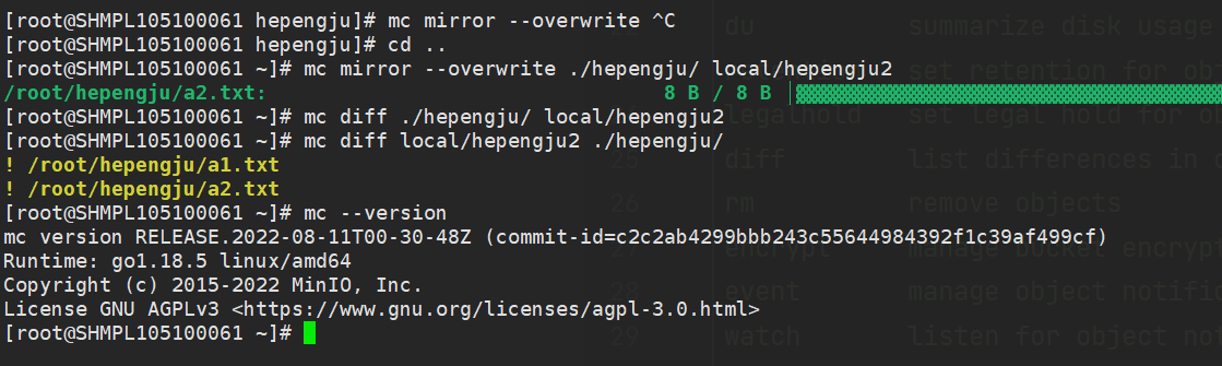"mc diff" print different : "mc diff A B" and "mc diff B A" · Issue ...