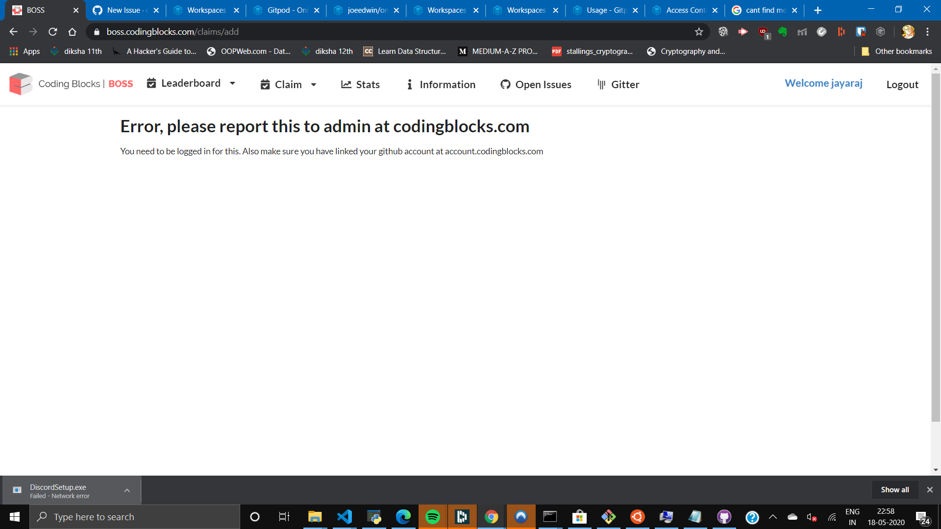 shows error when trying to add the claims · Issue #302 · coding-blocks ...