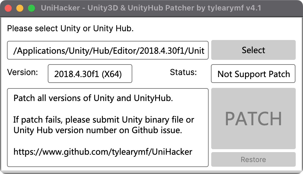 希望支持一下 2018.4.30f1 · Issue #94 · tylearymf/UniHacker · GitHub