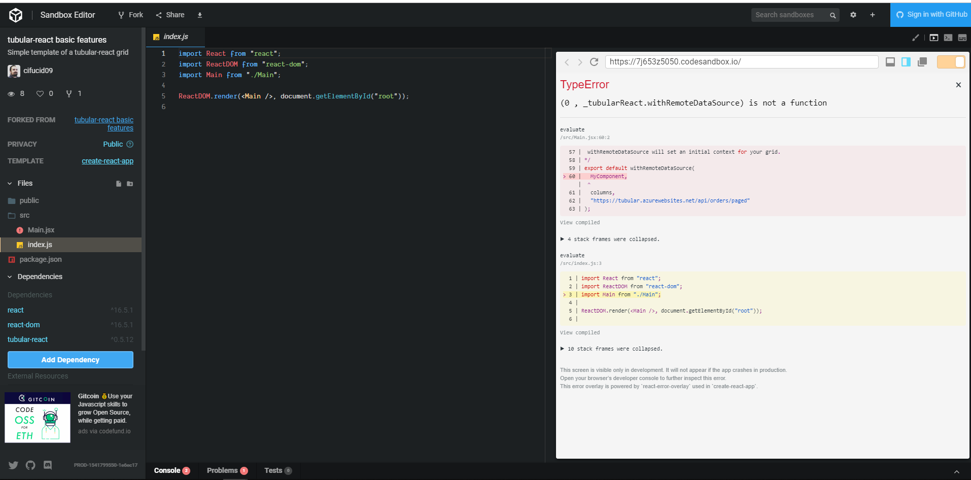Fix the sandboxes examples · Issue #261 · unosquare/tubular-react · GitHub