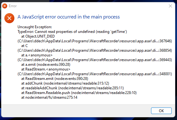 A Javascript error occurred · Issue #134 · aza547/wow-recorder · GitHub