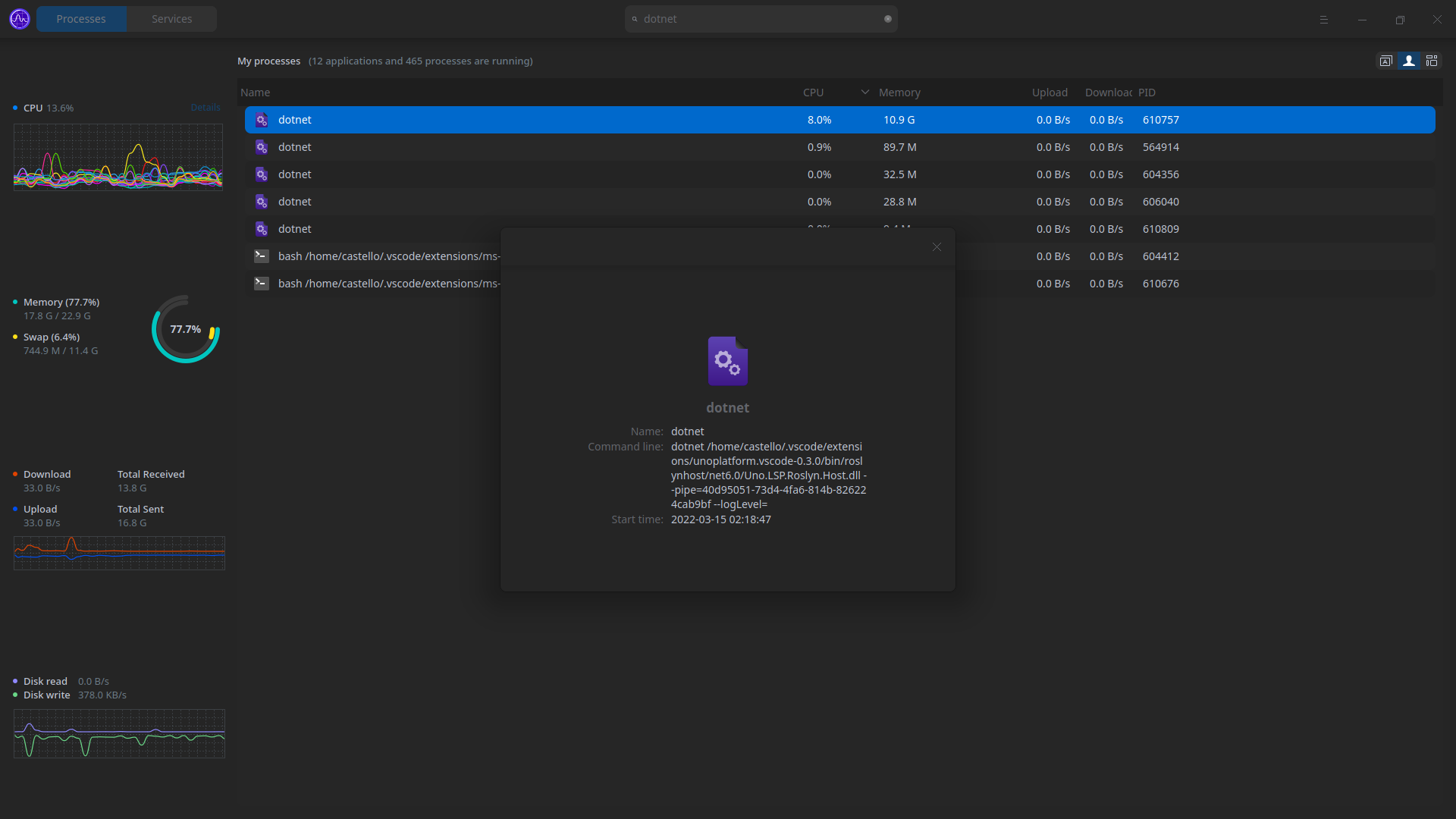 VS Code extension Linux - `Uno.LSP.Roslyn.Host.dll` memory leak · Issue ...