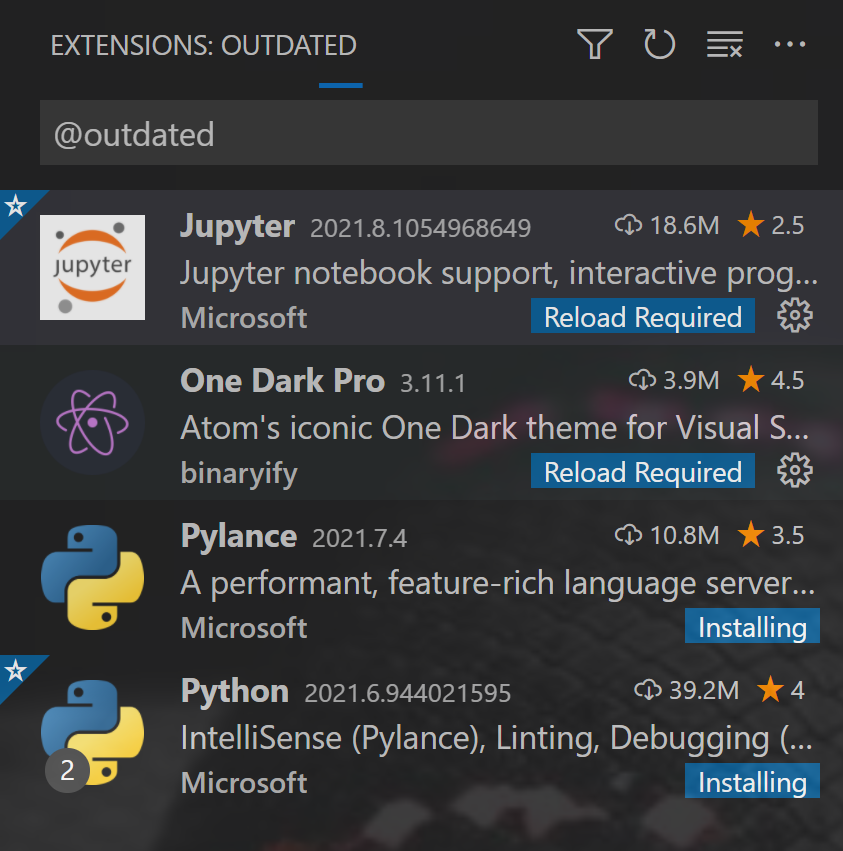 Prompt on `Reload` when other extensions are installing. · Issue