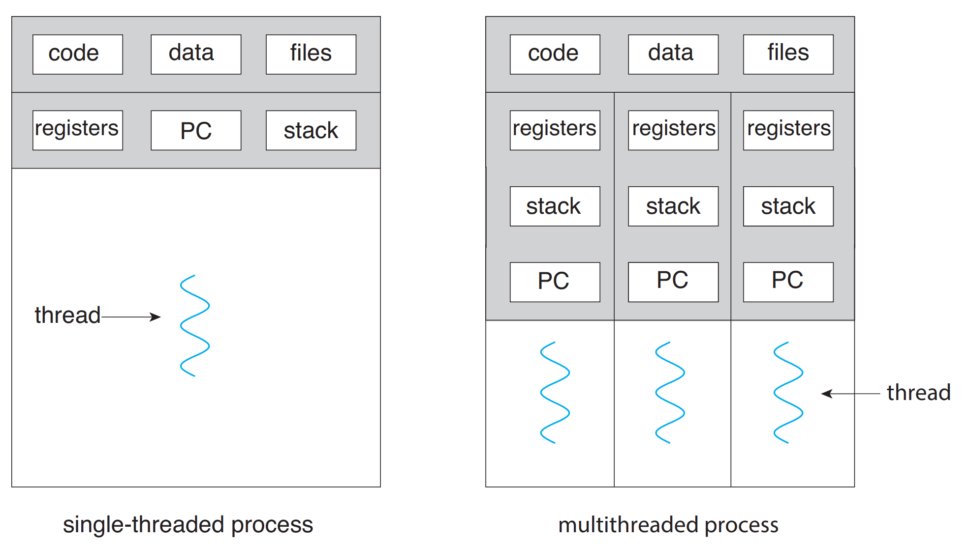 Single-threaded and Multithreaded processes