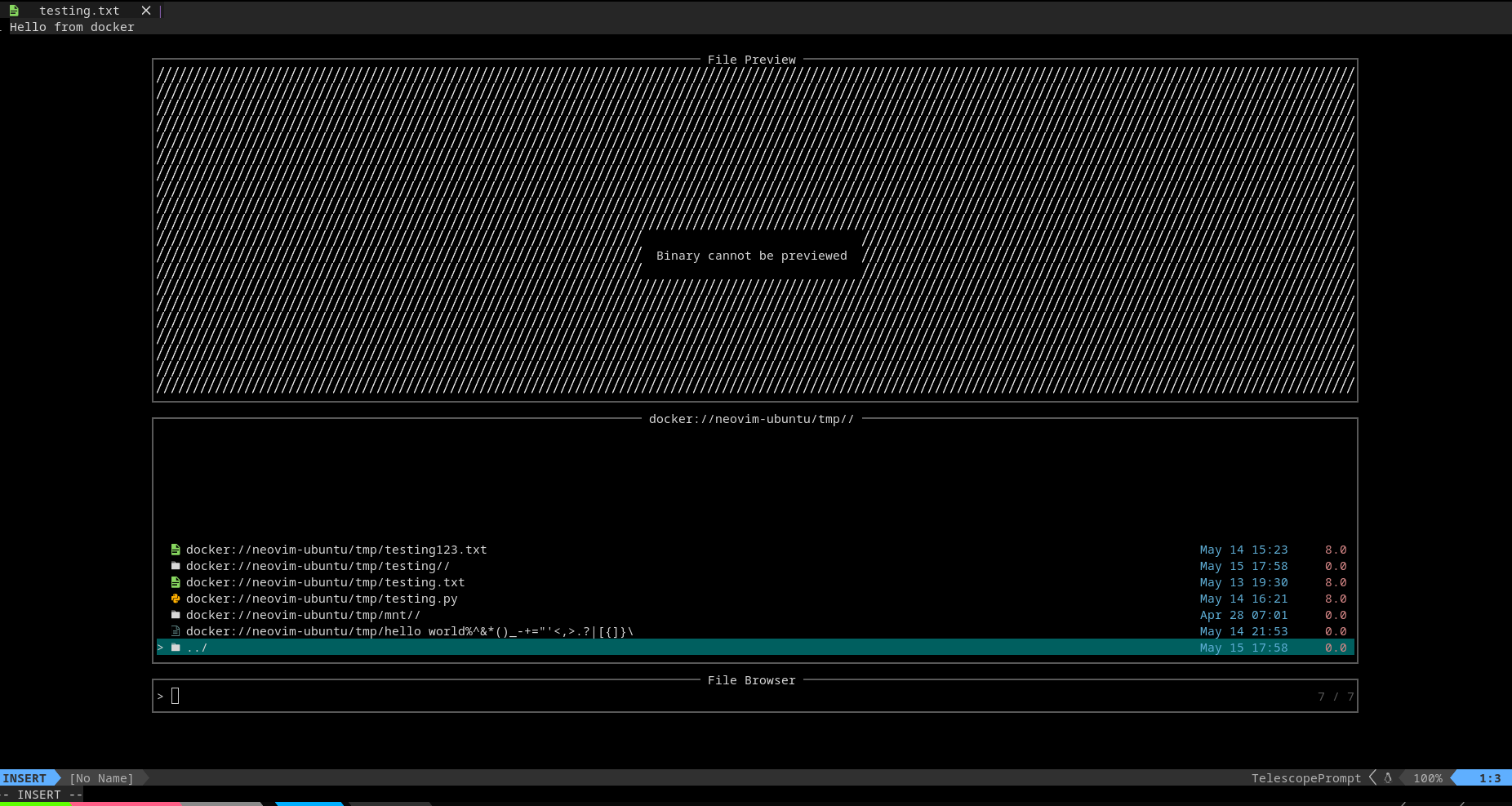 Screenshot of Proof of Concept in telescope-file-browser