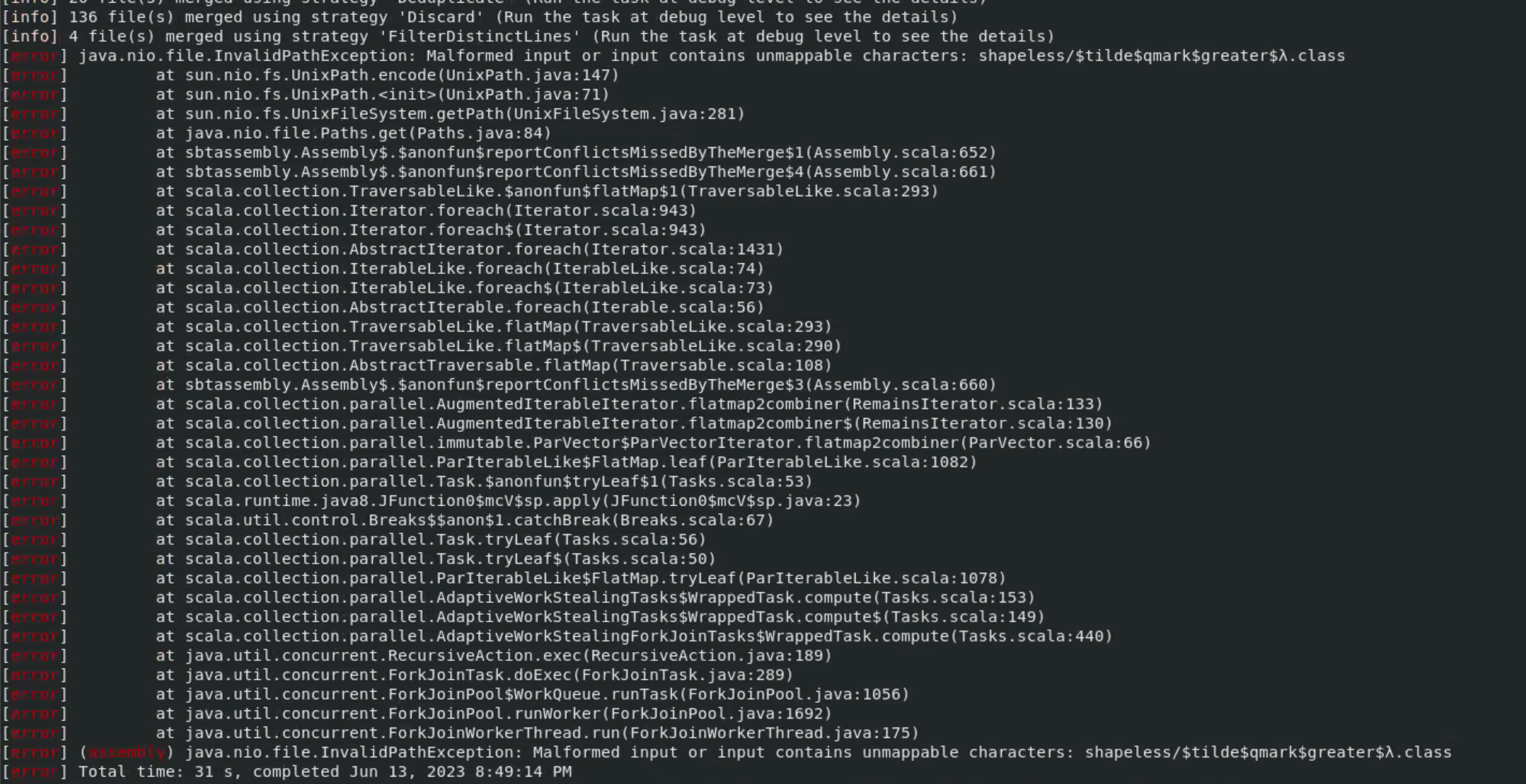 Malformed input or input contains unmappable characters shapeless