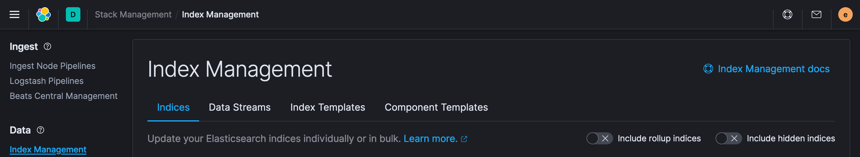 [Index Management] [docs] Missing data streams and compontent templates ...