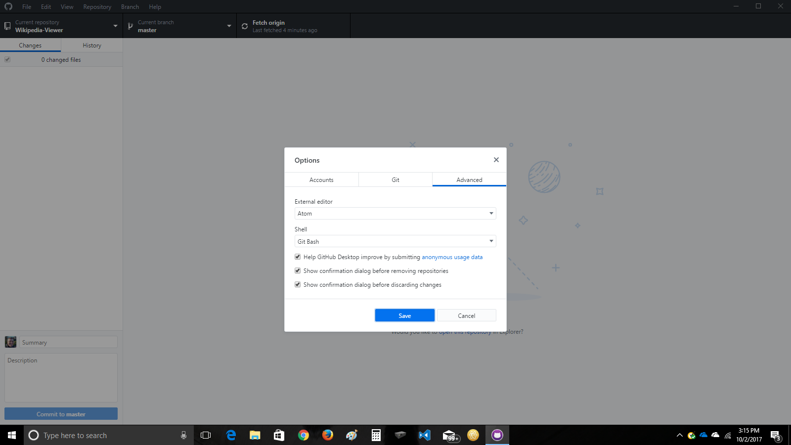 Unable to chance my Settings in the Options window Advanced tab · Issue ...