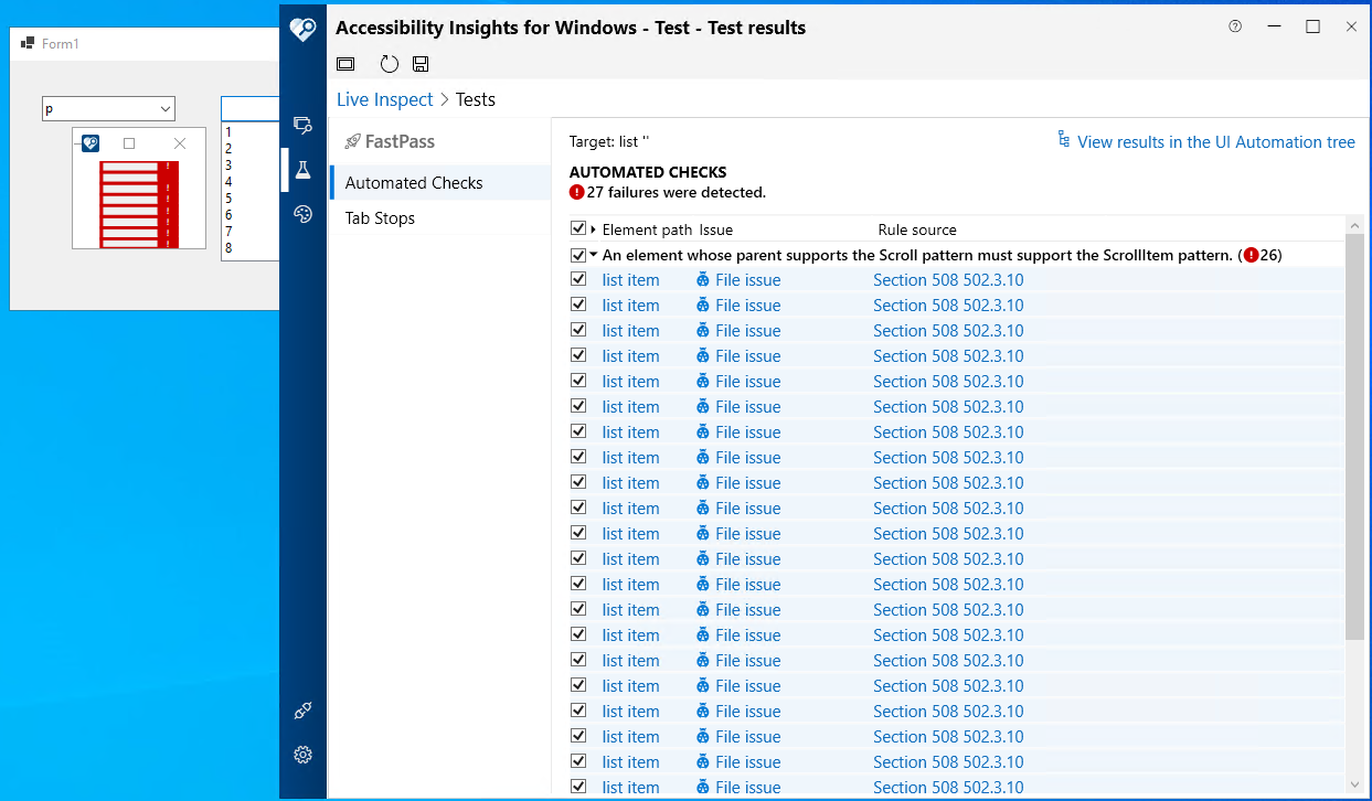 AccessibilityInsights ComboBox items should support ScrollItem Pattern