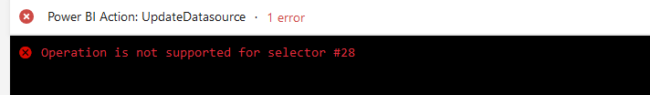 Update datasource ([error]Operation is not supported for selector #28 ...
