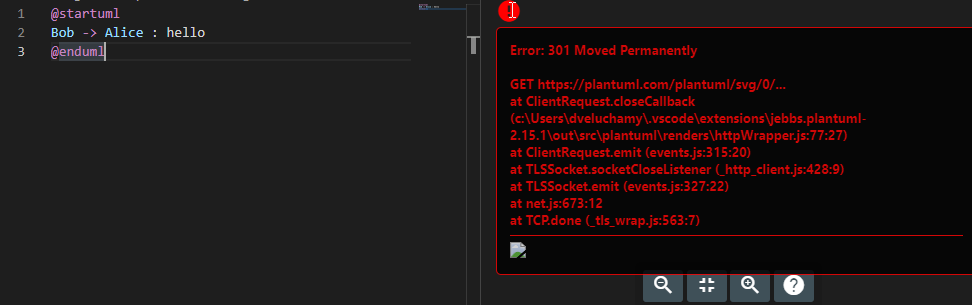 Preview fails with 301 error · Issue #439 · qjebbs/vscode-plantuml · GitHub