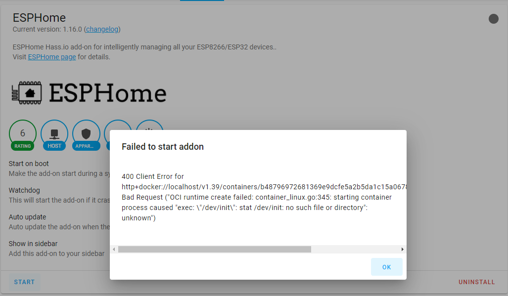 Start container addon_a0d7b954_esphome failed · Issue #1832 · esphome ...