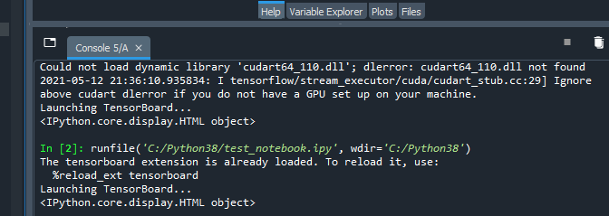Why doesn't Tensorboard get invoked from Spyder - everything works now ...