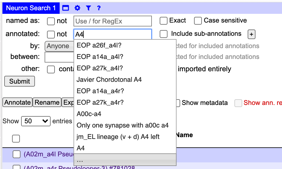 Neuron Widget Neuron Search Widget only displays 10 suggested annotations · Issue ...