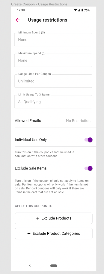[Coupons] Restrictions: Add toggles to set "Individual Use Only" and ...