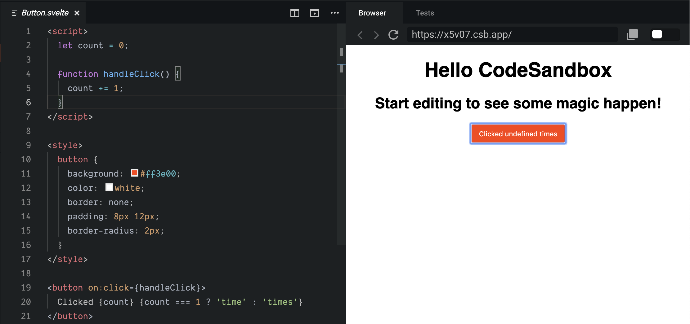 Svelte template returns undefined counter · Issue #3226 · codesandbox ...