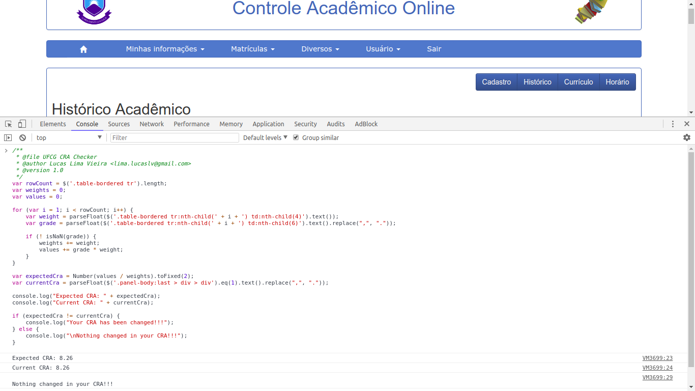 GitHub - llvieira/ufcg-cra-checker: JS code to check if your CRA has ...