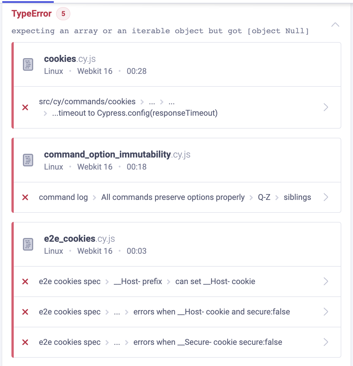 Flaky test: catch-all issue for 'expecting an array or an iterable ...