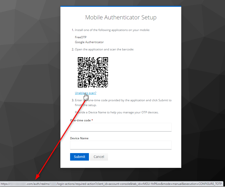 Configure Otp with manual url is not generating the url correctly when