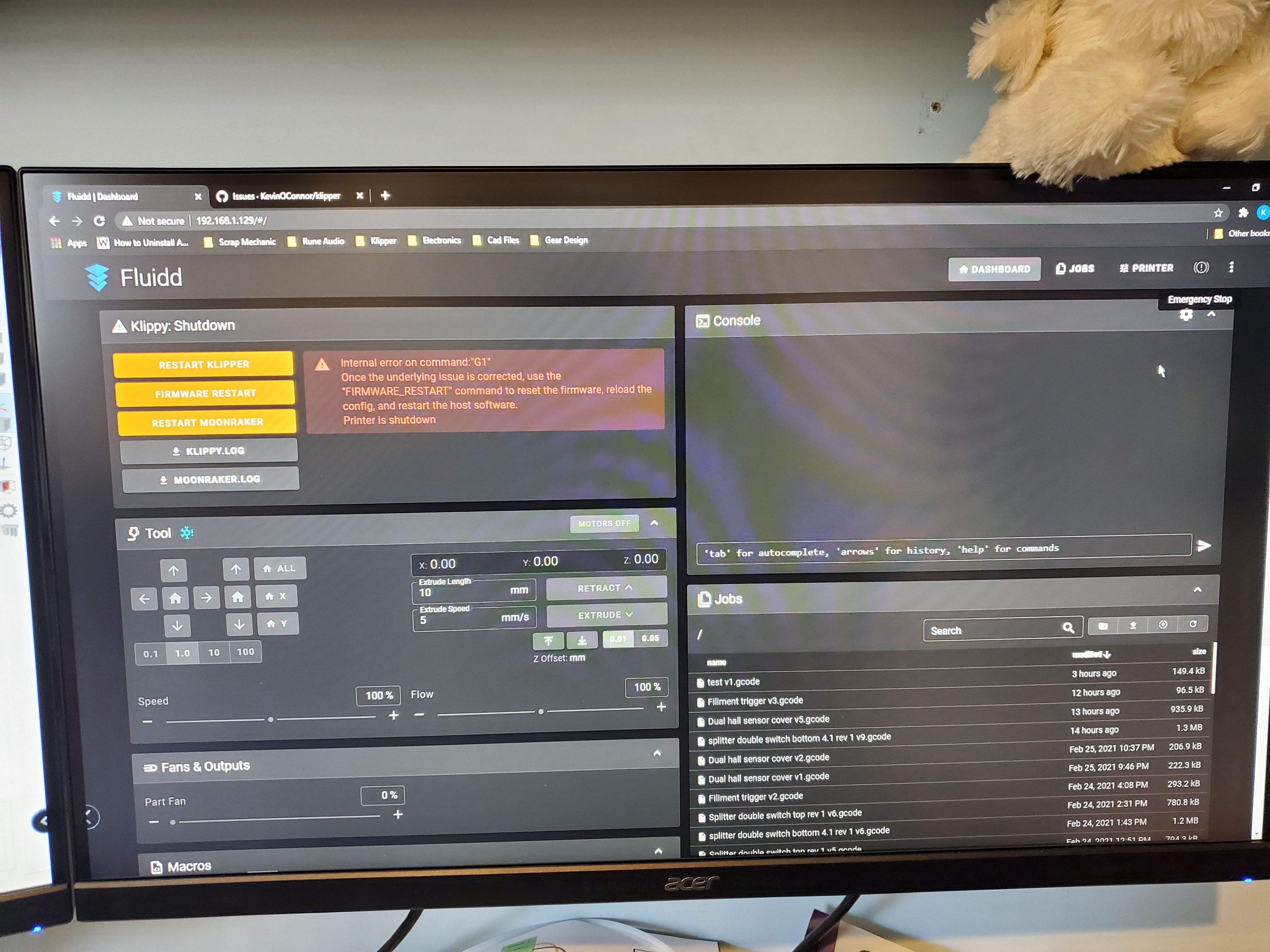 Internal error on command:"G1" · Issue #3980 · Klipper3d/klipper · GitHub