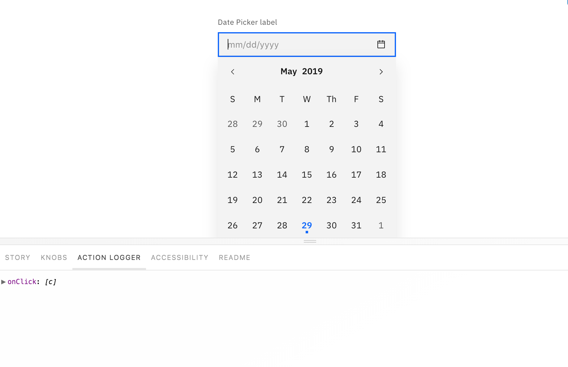 Default DatePicker date selection event didn't get caught by onClick ...