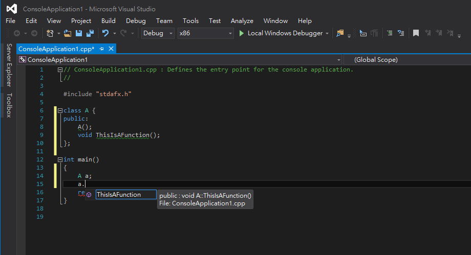 Auto-Completion not listing the member function in the class properly ...
