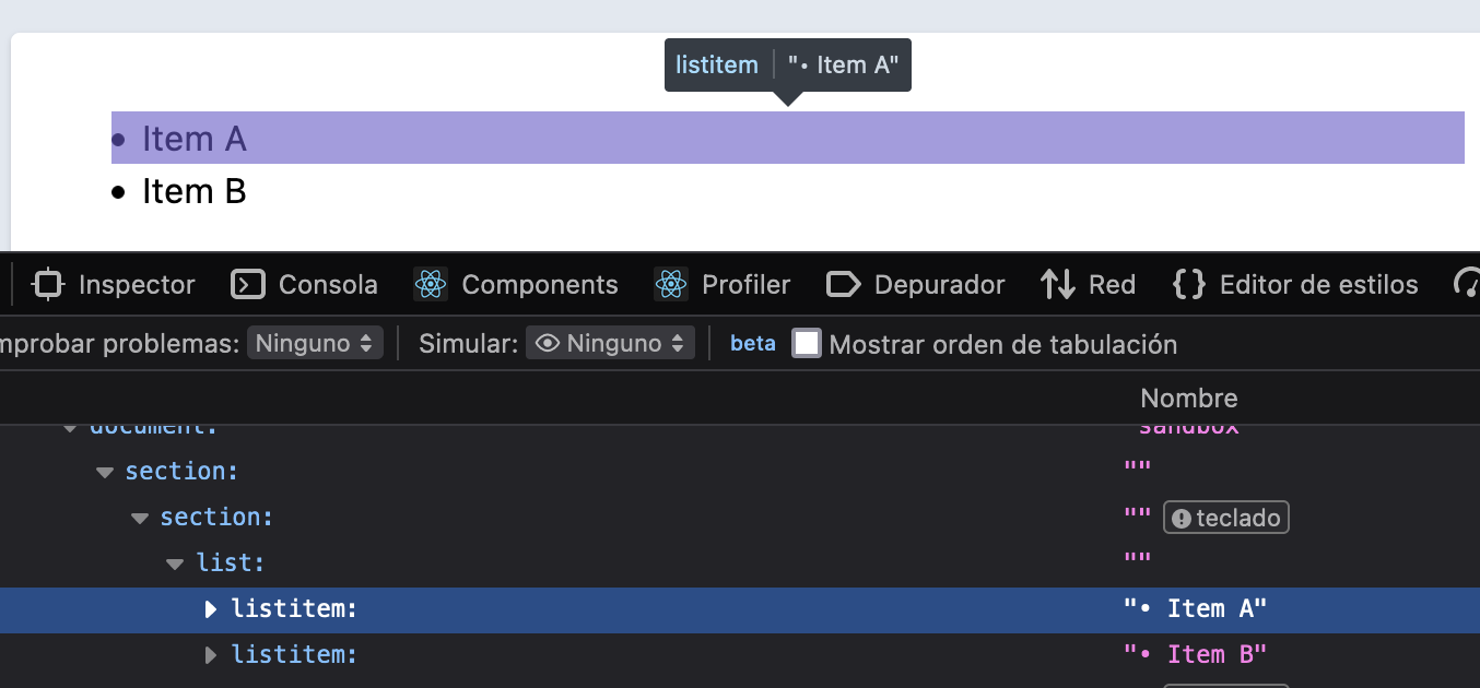 accessible names for li elements in the browser