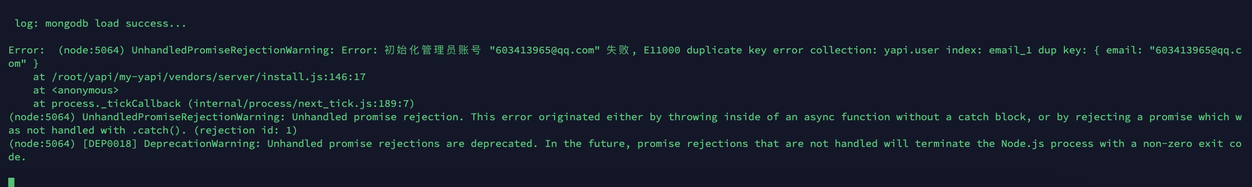 安装时报错初始化管理员账号失败 · Issue #2350 · YMFE/yapi · GitHub