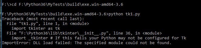 tkinter not found if script launched from exe.win-amd64-3.6 directory ...