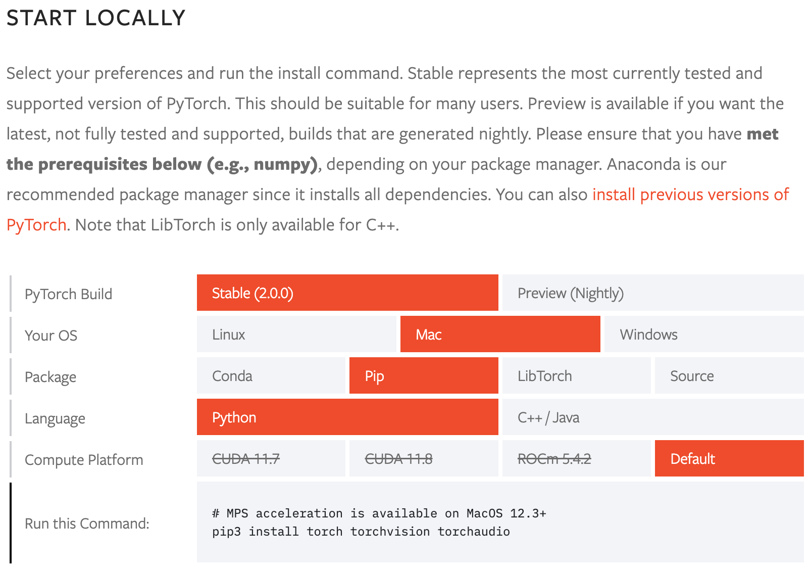 PyTorch Istruzioni per l'installazione