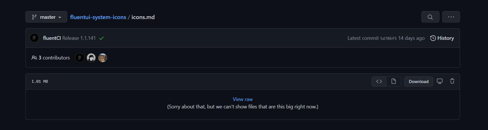 Can no longer view all icons - too many icons for github to show a size ...