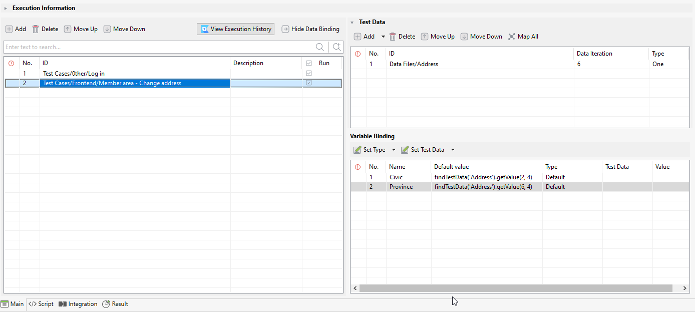 Only a partial list of the test case variables are available in the