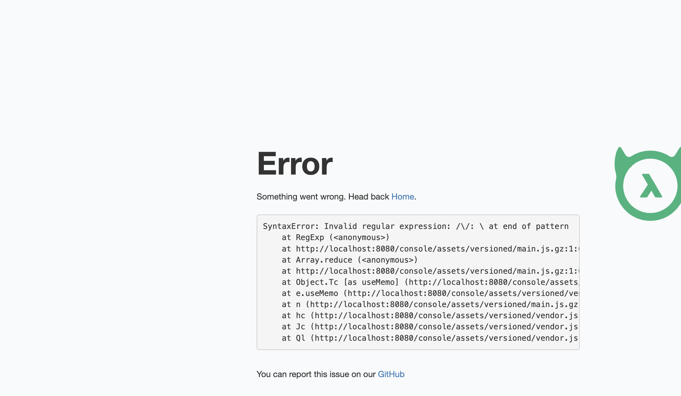 Console: UI crashes on putting `\` in search actions · Issue #8834 ...