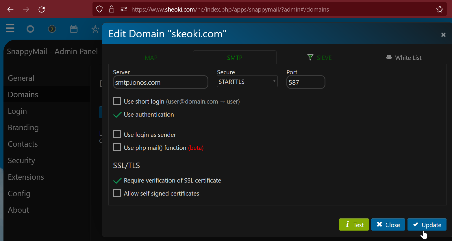 Cannot save verified "Tested" domain. "Can't connect to host "tcp ...