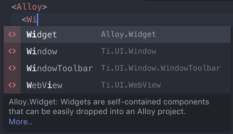 Alloy markup class autocomplete